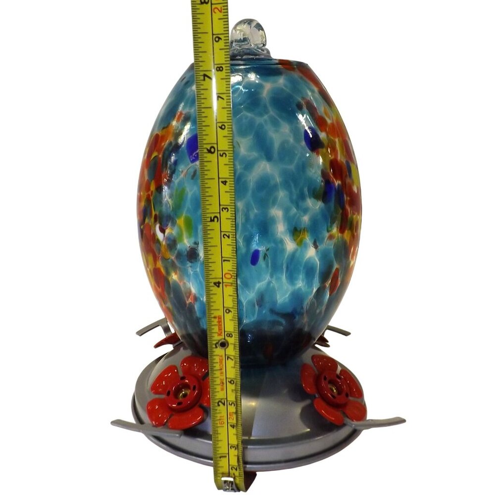 Muse Garden Hand-Blown Glass Hummingbird Feeder Multicolor Red Flower Ports - Picture 3 of 11